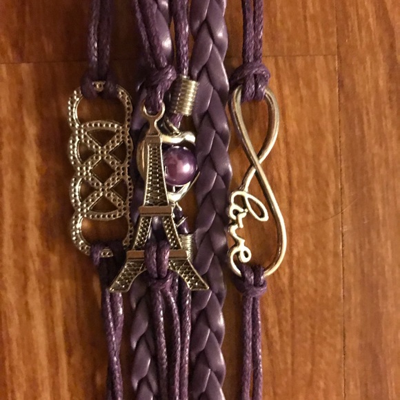 Purple multi layer charm bracelet - Picture 2 of 3